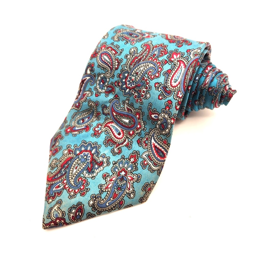 Christian Dior Men's Tie 100% Silk Blue Paisley Luxury Designer Old Money Prep